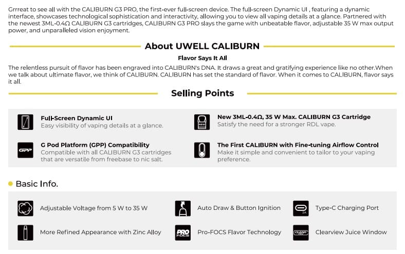 Caliburn G3 Pro Info Graphic